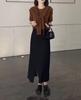 24707 Da Ai Mei Yi Yuan Outono 2026 Nova Blusa Curta Solta com Xale e Saia com Fenda Roupa Feminina