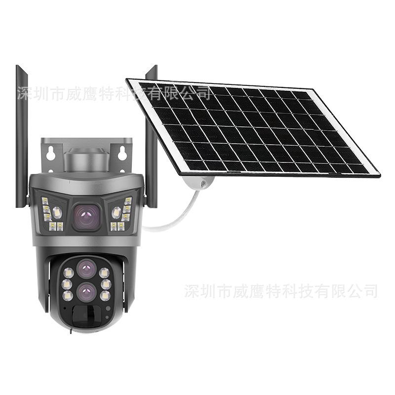 太阳能4G全景V380监控器无线手机远程室外双镜头枪球联动双