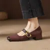 Zapatos de tacón bajo de boca poco profunda de nuevo estilo 2026 para mujer, tacón grueso de 3,5 cm, tacón medio, punta cuadrada, zapatos de cuero, transfronterizos, tallas 32-43, talla grande, exportación