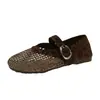 Sapatos Mary Jane Tecidos Vazados Patchwork Retrô para Mulheres, Novo Estilo Verão 2026, Adequados para Combinar com Vestidos, Sapatos Planos Respiráveis de Rede