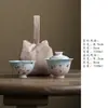 Conjunto de chá de viagem portátil para uma pessoa com flores de cerejeira pintadas à mão e coelhos fofos, Conjunto de xícara de chá Gaiwan, Xícara de preparo rápido, Conjunto de chá Gongfu