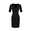 Vestido de estilo americano picante para mujer, cuello en V, abotonado, manga media, verano 2026, nuevo, francés, pura deseo, ajustado, bodycon, largo