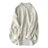 Camisa larga de lino cómoda y holgada para mujer, manga larga, para ir al trabajo, nuevo estilo primavera y otoño con cuello mao y diseño de botones, cárdigan versátil y elegante