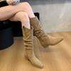 2262-1 Botas de Gamuza Holgadas Talla Grande para Mujer, Botas Vaqueras Occidentales, Botas Largas de Pierna Gruesa, Botas de Montar Altas hasta el Muslo