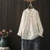 Chegada Nova Primavera/Outono 2026 Estilo Japonês Redutor de Idade Camisa Estampada de Manga Longa Feminina Casual Solta Emagrecedora Top