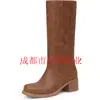 Botas Femininas de Cano Médio Transfronteiriças, Botas Femininas de Cano Alto com Salto Grosso, Botas Casuais Confortáveis com Bico Quadrado, Botas da Moda com Salto Baixo, Tamanho Grande