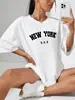 Camiseta para Mujer con Estampado de Calle de la Ciudad de Nueva York, Camiseta Transpirable de Verano, Ropa de Moda Oversize, Corta de Cuello Redondo