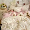 Conjunto de Roupa de Cama de Algodão Puro Grau Mãe e Bebê Quatro Peças ins Amigável à Pele Dormir Nu Tecido de Gaze Dupla Camada Lençol de Cama Capa de Edredom Conjunto de Três Peças para Estudante