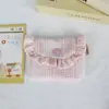 Porta-moedas Fofo de Tecido Floral com Tampa Flip e Bordas Franzidas, Bolsa Portátil de Grande Capacidade para Fones de Ouvido e Batom para Meninas