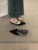Meias de Salão de Meio Ponto Estilo Francês com Strass e Bico Fechado para Mulheres 2025 Novos Sapatos Muller de Salto Alto Apontado