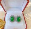 Esmeralda Ovalada Jade Malayo Estilo Coreano Sencillo Completo Circonio Imitación Jade Verde Conjunto de Collar y Pendientes de Jade para Mujer