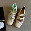Versión piel de oveja 2025 nuevos zapatos Mary Jane de punta cuadrada vintage con nariz de cerdo, zapatos de ballet franceses de boca poco profunda con hebilla, zapatos de mujer