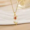 Lámpara Colgante de Nuevo Estilo con Diseño de Flor de Tulipán Microincrustada Collar de Lujo Moda Femenina Simple Cadena para Clavícula de Acero de Titanio de Gama Alta