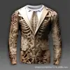 Camiseta de manga larga casual retro con calavera 3D para hombre, cuello redondo, pulóver, nuevo, transfronterizo, directo del fabricante