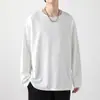 Marca de moda estilo americano, nueva camiseta de manga larga para otoño/invierno para hombre, corte holgado, versátil, estilo de Hong Kong, color liso, simple, casual, cuello redondo, camiseta interior básica