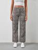 Estação Independente 2025 Transfronteiriça Ebay Europeia e Americana Outono Casual Solto Estampa de Leopardo Calça Jeans Feminina 066