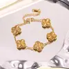 Juego de joyería de trébol de cuatro hojas, acero de titanio, oro real de 18 quilates, pulsera grabada, collar, pendientes, juego de tres piezas de trébol de cuatro hojas, entrega transfronteriza