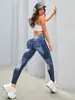 Pantalones de yoga sin costuras con aspecto de mezclilla, superventas transfronterizos para mujer, con cintura trasera en forma de V, levanta glúteos, secado rápido, ajustados, leggings para correr y fitness