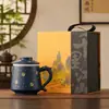 Taza de Agua Jiangshan Cultural y Creativa, Taza de Té con Separación de Té y Agua, Taza de Oficina, Taza de Té de Cerámica para Oficina, Regalo de Negocios, Recuerdo