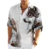 Camisa de botão digital 3D popular europeia e americana transfronteiriça com gola alta, camisa casual de manga longa para primavera e outono