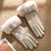 Luvas Quentes Femininas Fofas Forradas com Lã Espessadas à Prova de Frio Forradas com Lã para Uso Externo Ciclismo Tela Sensível ao Toque Luvas de Outono e Inverno