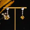 Aretes de corazón de circón blanco estilo transmisión en vivo, súper de hada, largos, de alta gama, aretes colgantes cuadrados con flecos, al por mayor