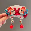 Tocado de Año Nuevo para niñas, bola de pelo roja con borlas, lazo, horquilla de felicitación de Año Nuevo, accesorios para el cabello de Año Nuevo para bebés de estilo chino