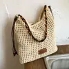 Bolsa de crochê e tear transfronteiriça para mulheres, grande capacidade, nova bolsa de ombro versátil 2026, bolsa de balde popular este ano