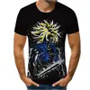 Camiseta Masculina de Manga Curta com Gola Redonda, Estampa Digital 3D da Série Dragon Ball Europeia e Americana, Direto do Fabricante