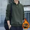 Hoodie Masculino Inverno 2026 Gola Alta Meio Zíper Manga Longa Camada Base Plus Veludo Pulôver Casual Quente