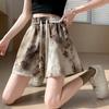 Seda Gelada Secagem Rápida Novo Estilo Chinês Verão Estilo Nacional Shorts Soltos Estampados com Tinta Shorts Femininos Calças de Perna Larga Calças Retas Casuais