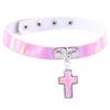 Moda Europea y Americana Simple Estilo Harajuku Collar Cruzado Luminoso Láser Cuero Collar Cadena Corta Clavícula Cadena Cuello Correa para el Cuello