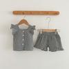 Traje de dos piezas a cuadros para bebé niña, camiseta sin mangas con orejas, pantalones cortos, verano 2023
