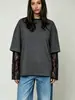 Camiseta de Manga Larga con Retazos de Encaje Falso Estilo Europeo y Americano Otoño 2026 Nuevo Top Holgado