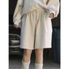 Lu Fu Primavera Novo Estilo Coreano Preguiçoso Simples Camada de Ar Shorts Esportivos Cintura Alta Elástico Solto Casual Calça Média para Mulheres