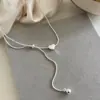 Colar Minimalista de Coração Prateado Retrátil para Mulheres, Corrente de Clavícula Exquisita de Luxo de Alta Qualidade, Acessório de Estilo Cool