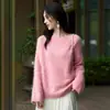 Tejido de Punto de Mezcla de Lana Cachemir Cepillada de Peso Pesado Top de Punto Suelto y Versátil Tejido de Punto Cálido Estilo Perezoso