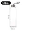 Venta Caliente Transfronteriza Taza de Agua de Vidrio de 18 oz con Tapa de Acero Inoxidable Transparente 500 ml Taza Portátil con Tapa y Cuerda para Té de Frutas y Bebidas