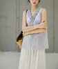 2026 Decote V Renda Design Suave e Elegante Sem Mangas Top Branco para Mulheres Verão Azul Camisa com Amarração