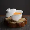 Gaiwan de porcelana blanca, blanco puro, capacidad pequeña, 110 ml, taza de té para el hogar, con impresión de logotipo