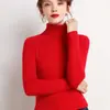 Suéter simple de cuello alto para mujer, otoño e invierno, corte ajustado, longitud corta, sin botones, ajustado, capa interior, lana sintética, top de punto de manga larga