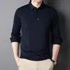 Camiseta de Manga Larga de Seda de Hielo para Hombre, Camisa Polo Delgada de Corte Holgado para Primavera y Otoño, Top Casual de Negocios para Hombre