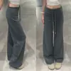 Calça Jogger Feminina Cinza Escuro Verão 2026 Novo Estilo Solta com Caimento Casual Emagrecedora Wide Leg Cintura Alta Reta