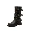 Novos Modelos 2026 Botas Longas Plissadas Melard para Mulheres, Botas de Cano Médio com Fivela de Cinto Western Cowboy, Botas de Equitação Versáteis com Salto Grosso