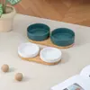 Cuenco de Color Sólido Mate con Borde Recto y Bandeja de Bambú, Cuenco Cerámico para Mascotas, Cuenco para Gatos, Cuenco para Perros, Cuenco de Agua, Cuenco Antiderrames para Comida