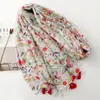 Borde Floral Acuarela de Primavera Bufanda con Borla Floral Fresca Atmósfera Suave Chal Delgado Bufanda de Seda para Viajes Vacaciones para Mujeres