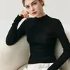 Suéter de Lã Tricô Fino Sem Costura Calibre 18 Fio Yangzi Alemão Feminino Gola Meia-Alta Justo Fino Suéter de Lã Camada Base Tricô