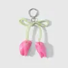 Llavero colgante para bolso de malla brillante tipo tulipán con lazo, fresco y dulce, estilo coreano, dopamina