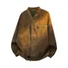 Chaqueta de Suede Lavado Retro con Cuello Alto para Hombre Estilo Primavera/Otoño Textura Desgastada Ropa Exterior Chaqueta Bomber Trendy Versátil