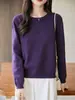 Suéter de punto redondo 100% algodón transfronterizo para mujer, nuevo estilo otoño e invierno 2026, suéter base suelto y grueso